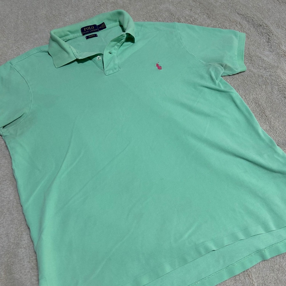 Polo Ralph Lauren Polo Shirt Mens L Mint Green Custom Fit Short Sleeve Pony Logo